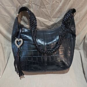 Brighton French Blue Croc-Embossed Hobo Bag with Heart Charm
